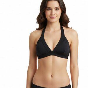 Boden Bikini Swim Top Halter Style Black Tie in Back Removable Cups Size 10